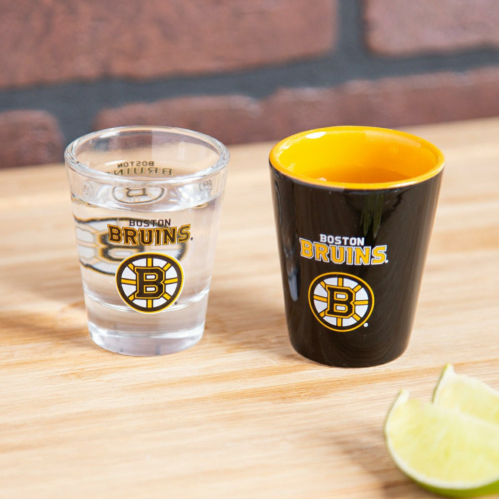 Boston Bruins 4-Piece Ceramic and Glass 2oz. Shot Glass Set - NHL Home