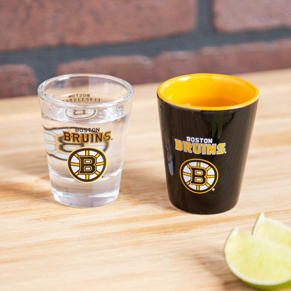 Boston Bruins 4-Piece Ceramic and Glass 2oz. Shot Glass Set - NHL Home