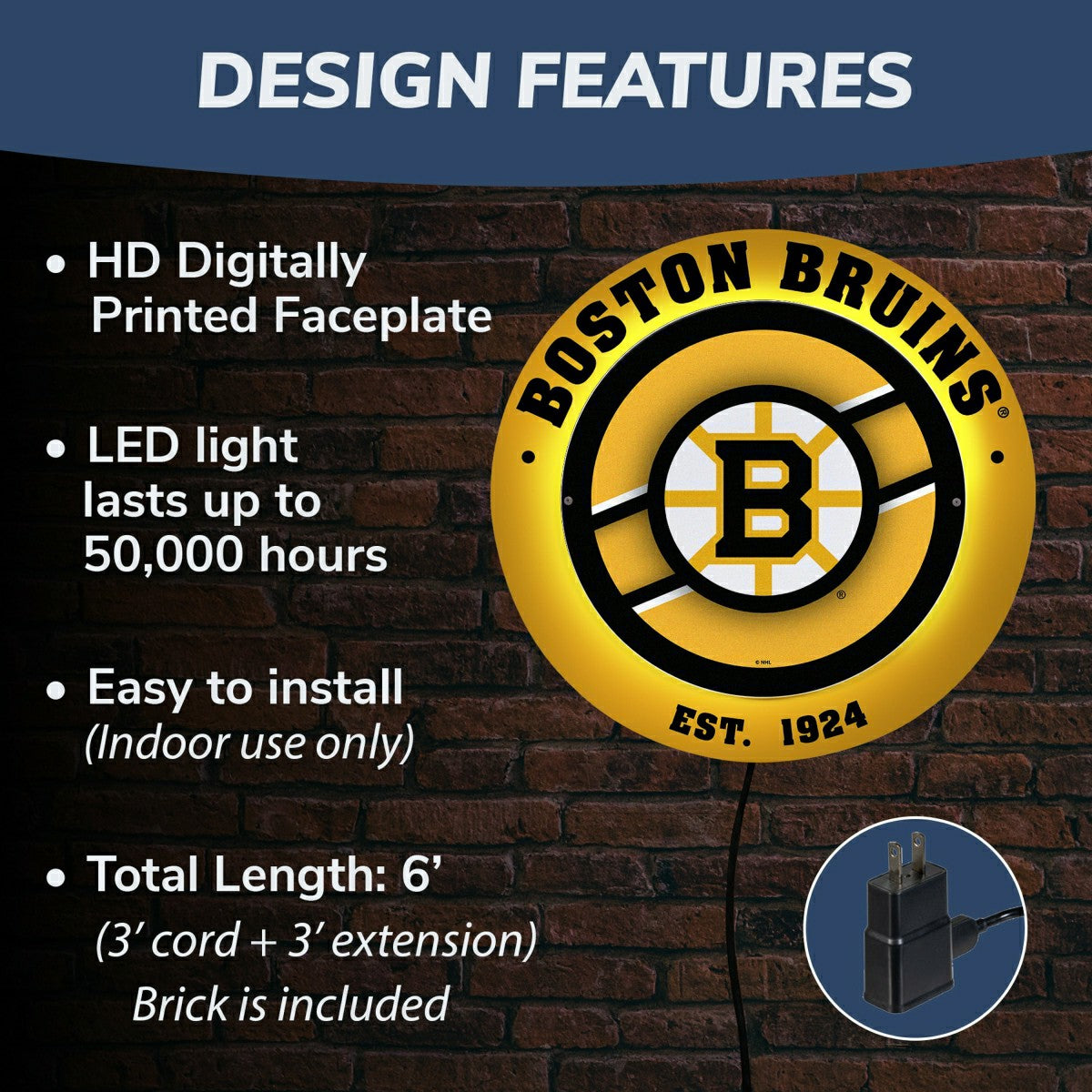 Boston Bruins, Metal Lite, Round - NHL