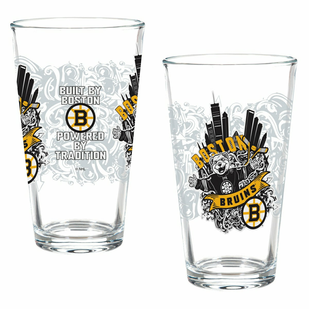 Boston Bruins 16oz Glass pint, Set of 2 - NHL Home