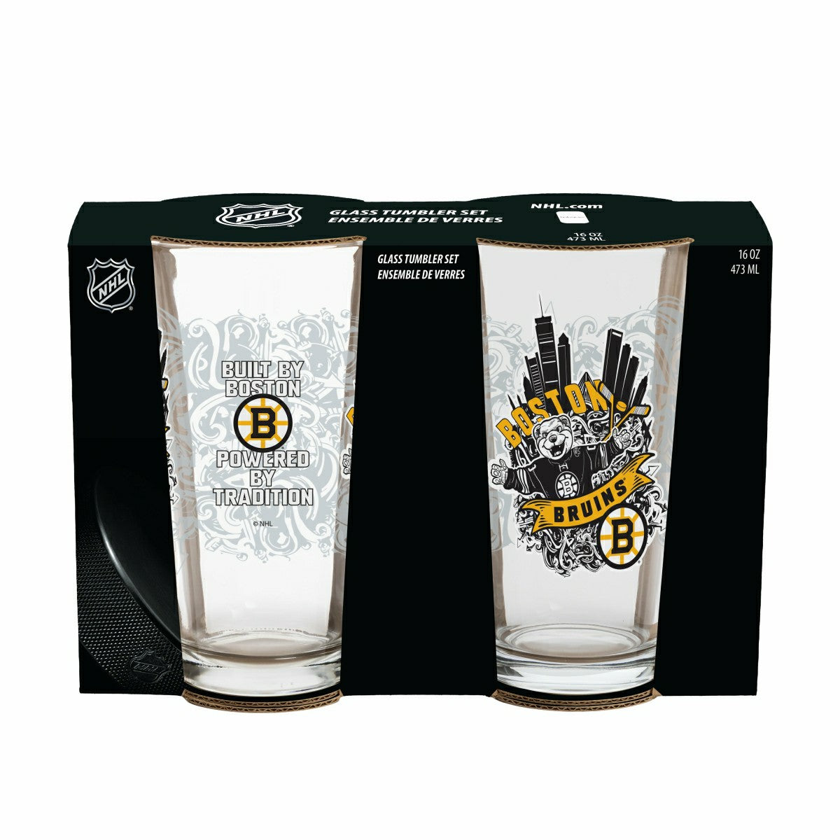 Boston Bruins 16oz Glass pint, Set of 2 - NHL Home
