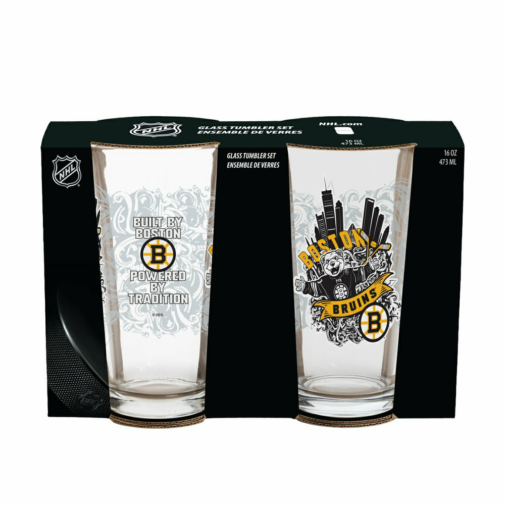 Boston Bruins 16oz Glass pint, Set of 2 - NHL Home