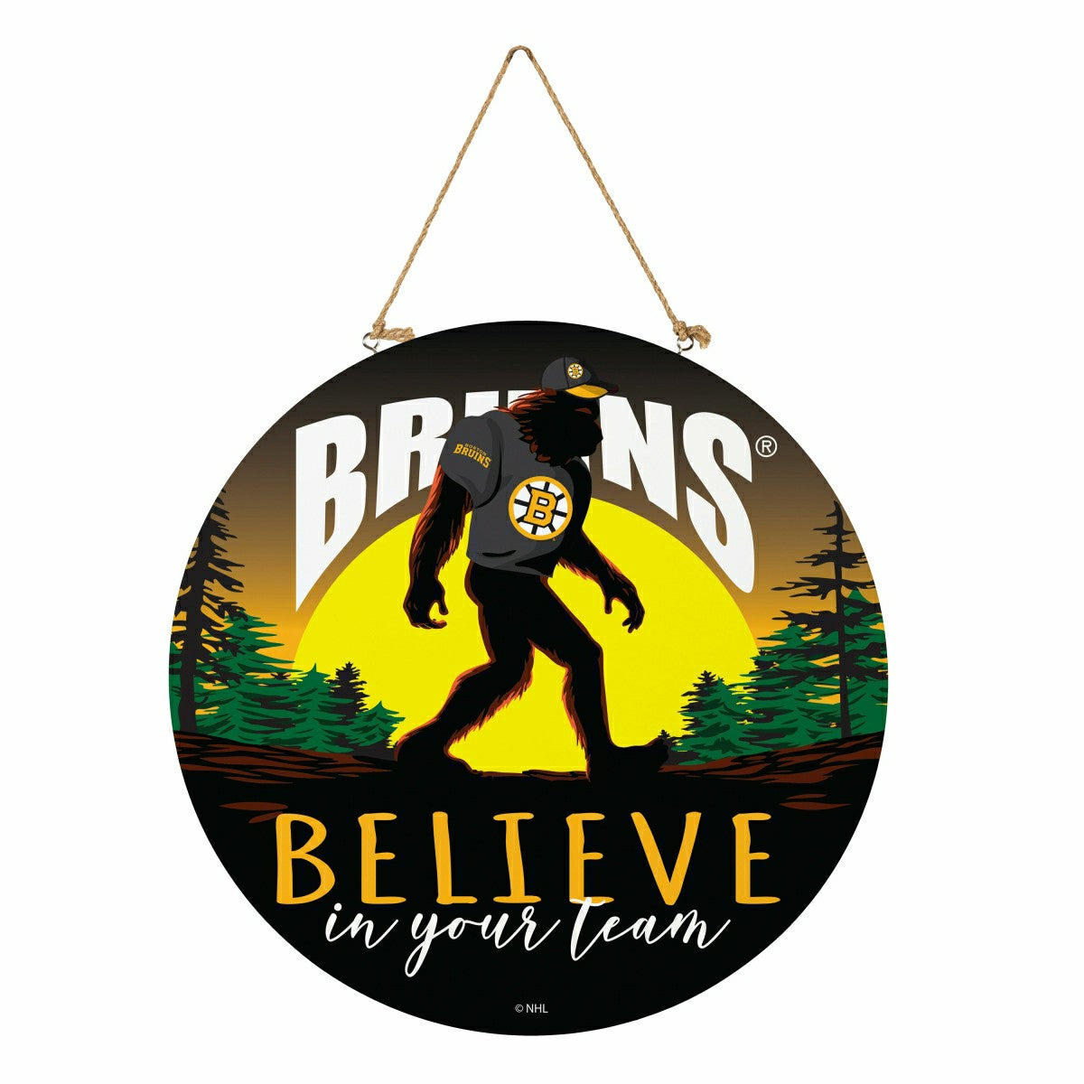 Boston Bruins Bigfoot Round Door Décor with Hanging Rope, 18x18 - NHL Home