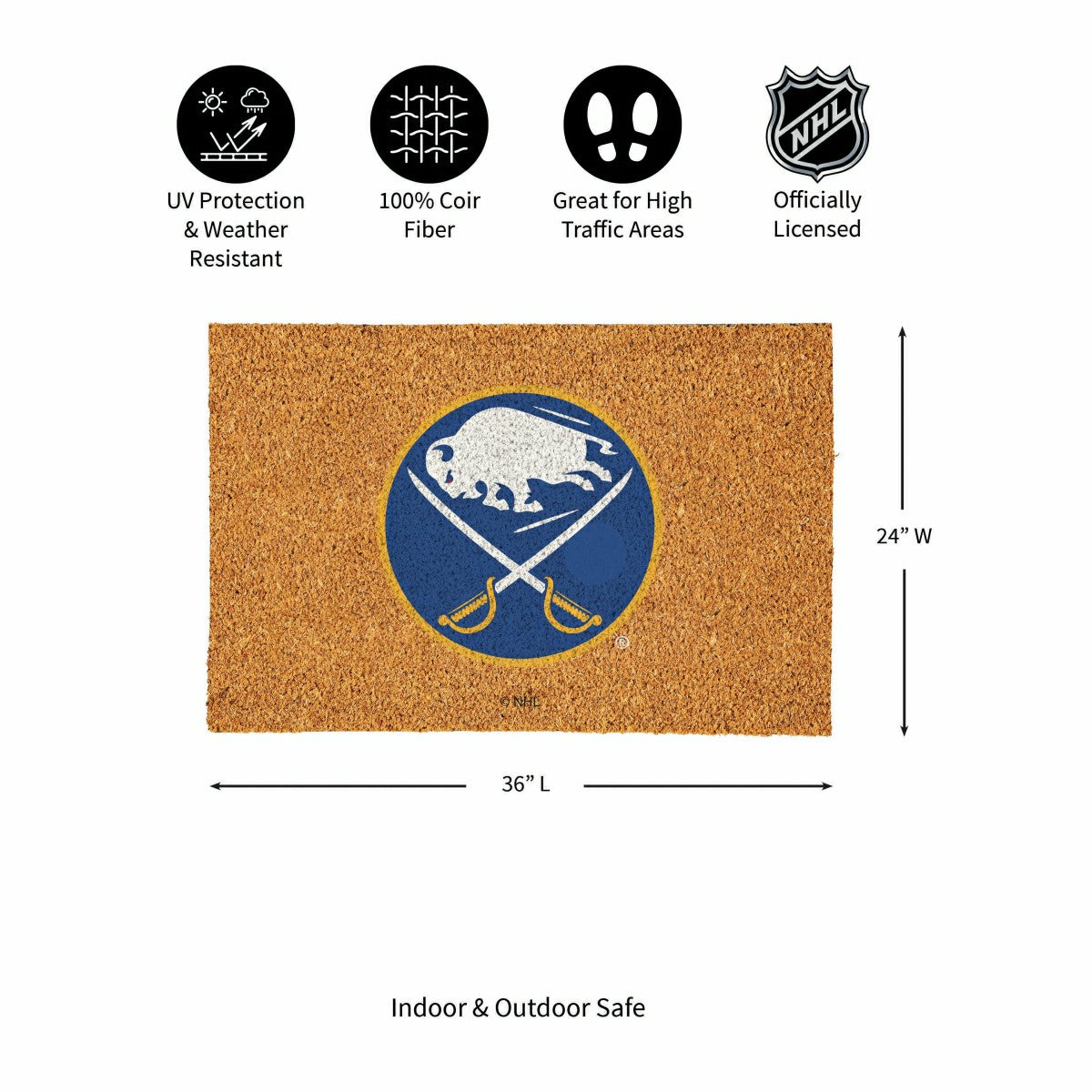 Buffalo Sabres Large Full Color Coir Mat, 36"x24" - NHL