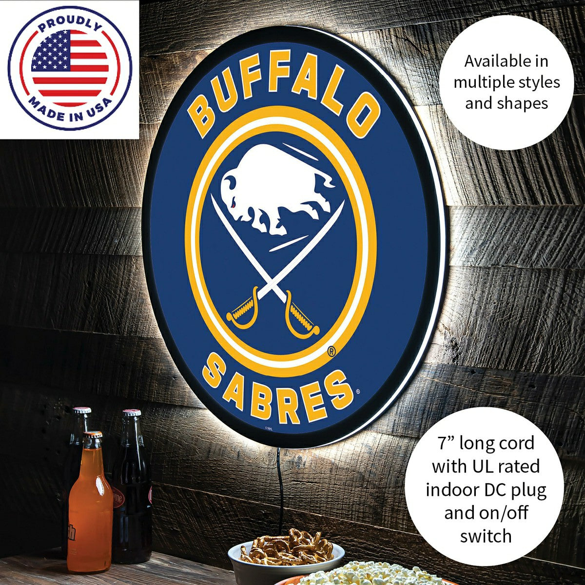 LED Wall Decor, Round, Buffalo Sabres - NHL Home