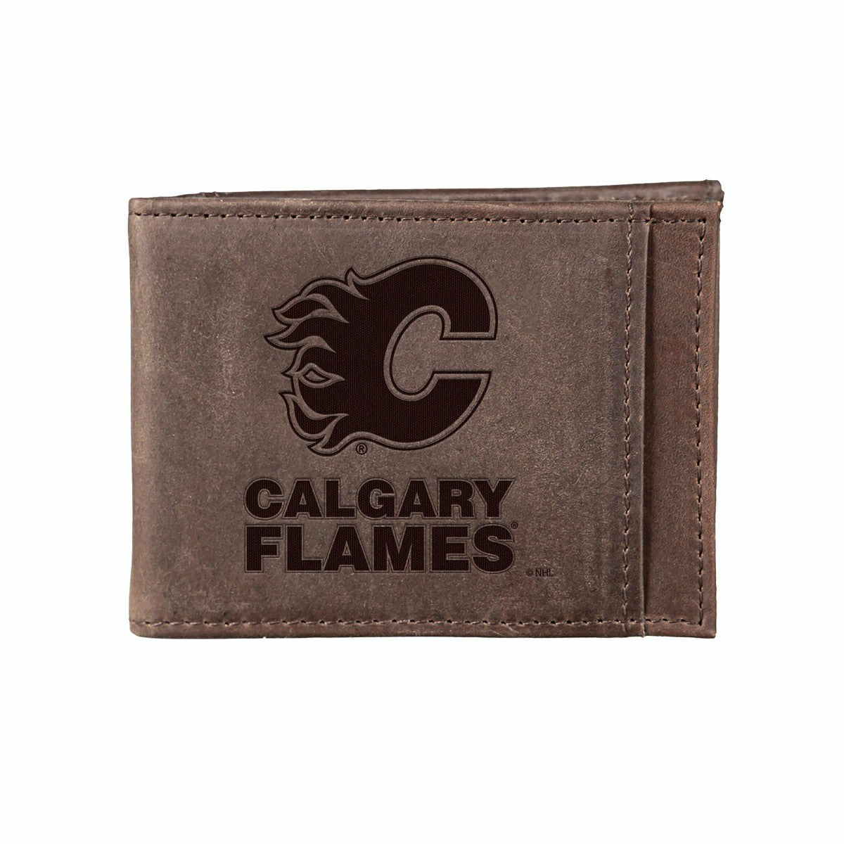 Front Pocket Wallet w/ RFID Blocking, Calgary Flames, Brown - NHL Home