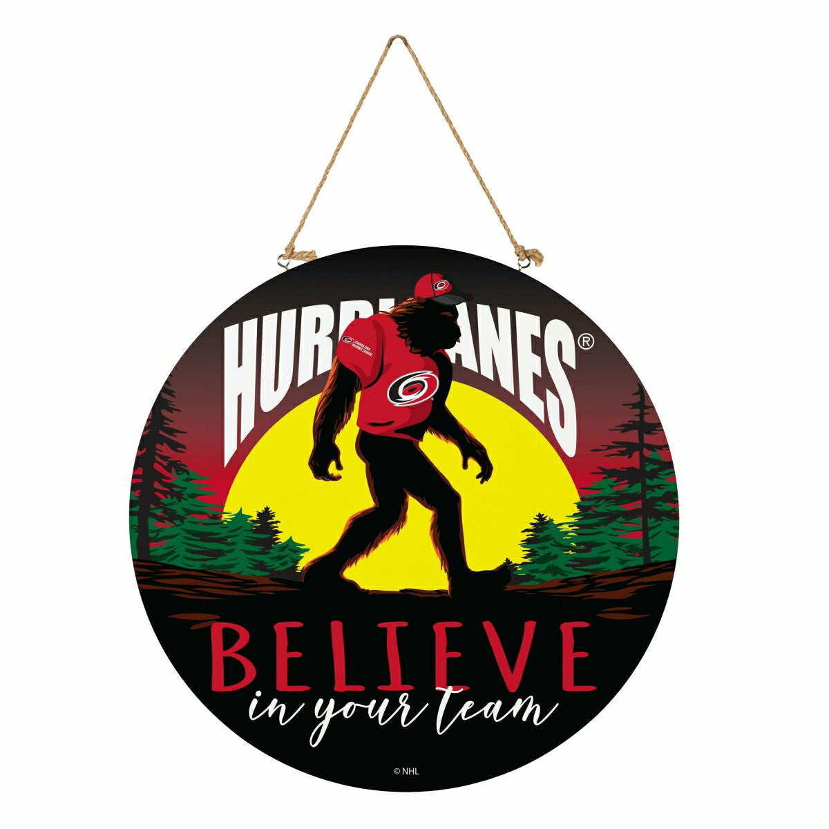 Carolina Hurricanes Bigfoot Round Door Décor with Hanging Rope, 18x18 - NHL Home
