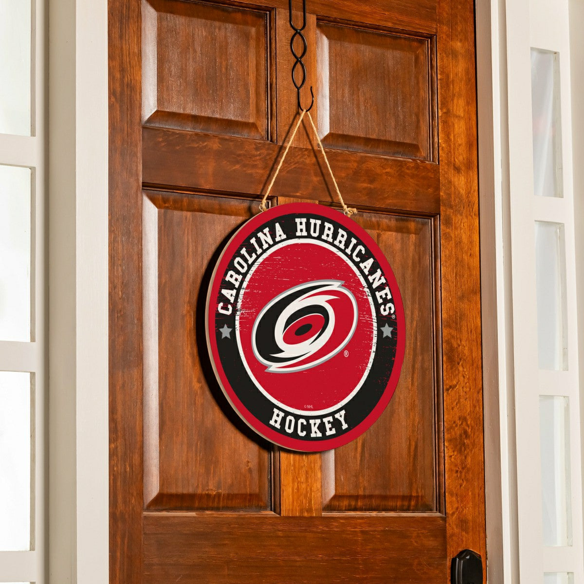 Carolina Hurricanes Round Door Décor with Hanging Rope, 18x18 - NHL Home