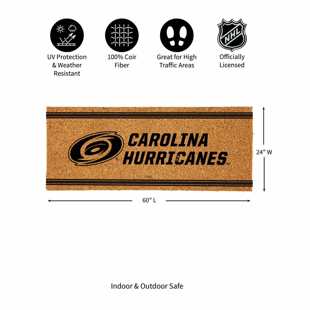 Carolina Hurricanes Extra Large One Color Coir Mat, 60"x24" - NHL