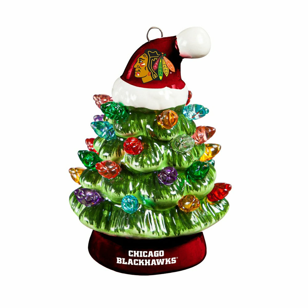 4" Mini LED Tabletop Christmas Tree, Set of 2, Chicago Blackhawks - NHL Home