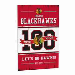 Chicago Blackhawks,100 Anniversary Wood Wall Sign, 16x24 - NHL Home