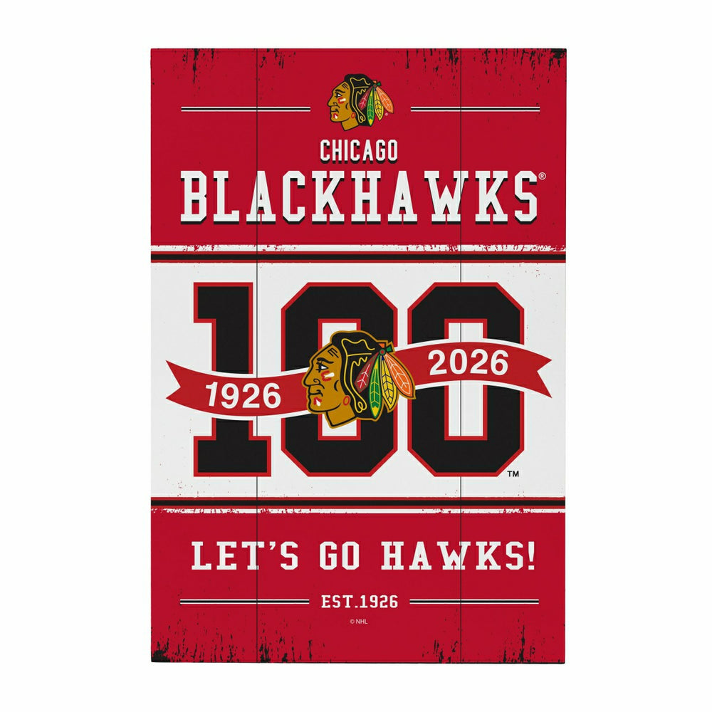 Chicago Blackhawks,100 Anniversary Wood Wall Sign, 16x24 - NHL Home