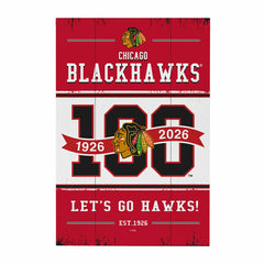 Chicago Blackhawks,100 Anniversary Wood Wall Sign, 16x24 - NHL Home