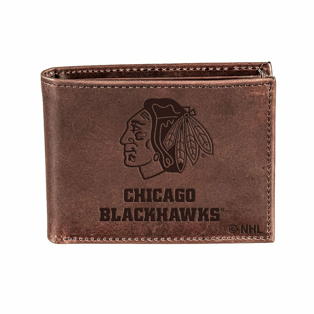 Chicago Blackhawks, Bi-Fold Wallet, Brown, CH, 100% Genuine Leather - NHL Home