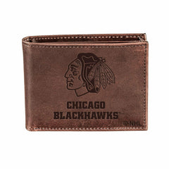 Chicago Blackhawks, Bi-Fold Wallet, Brown, CH, 100% Genuine Leather - NHL Home