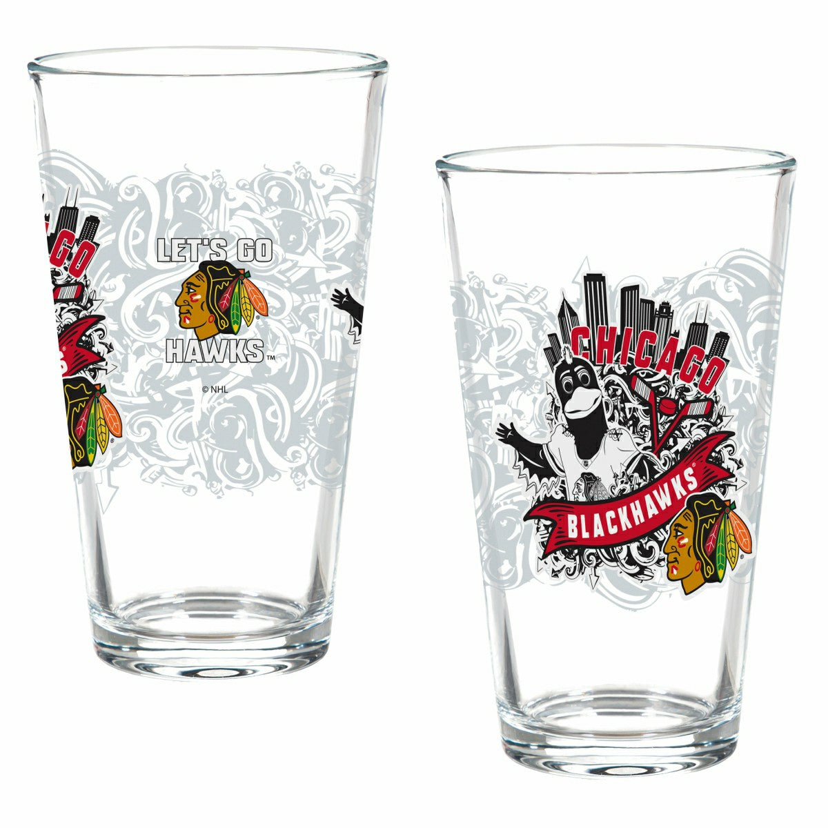 Chicago Blackhawks 16oz Glass pint, Set of 2 - NHL Home