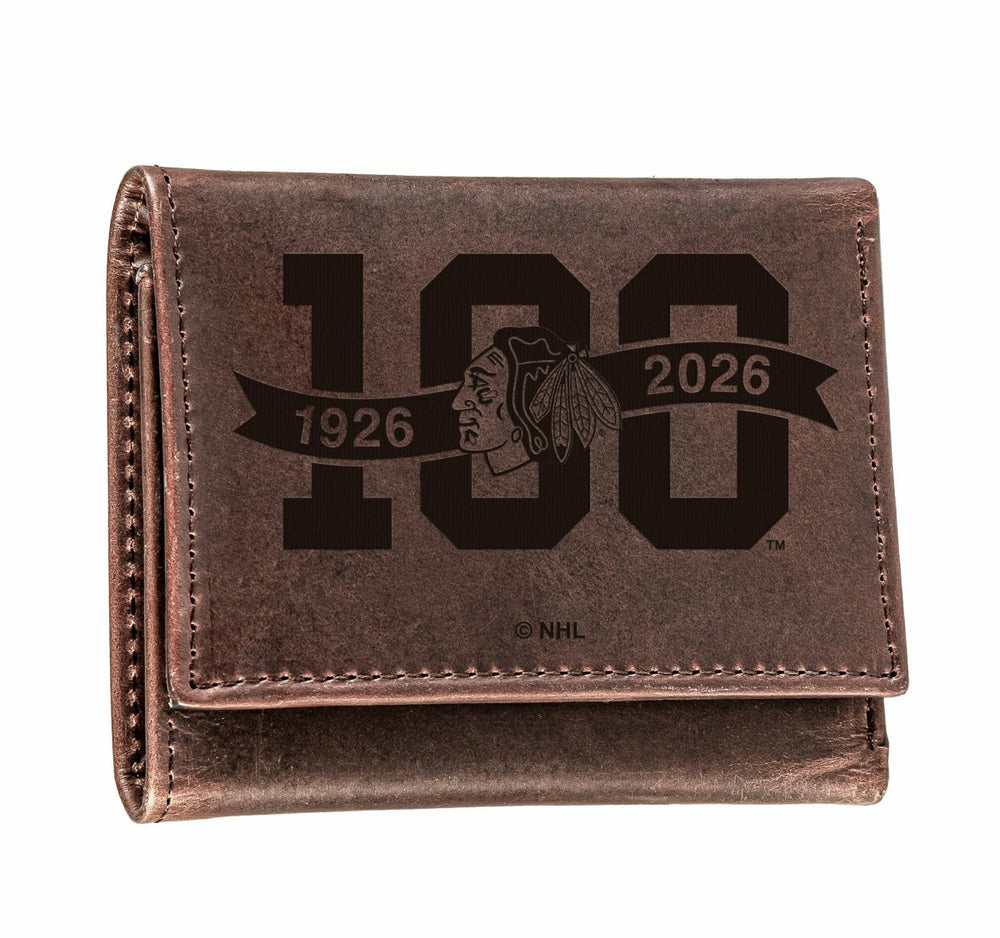 Chicago Blackhawks, 100 Anniversary Wallet, Tri-fold, Brown - NHL Home