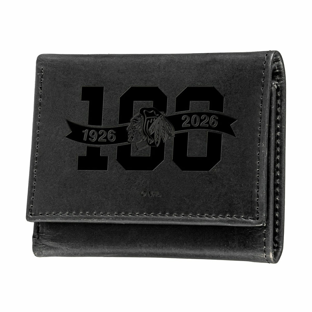 Chicago Blackhawks, 100 Anniversary Wallet, Tri-fold, Black - NHL Home