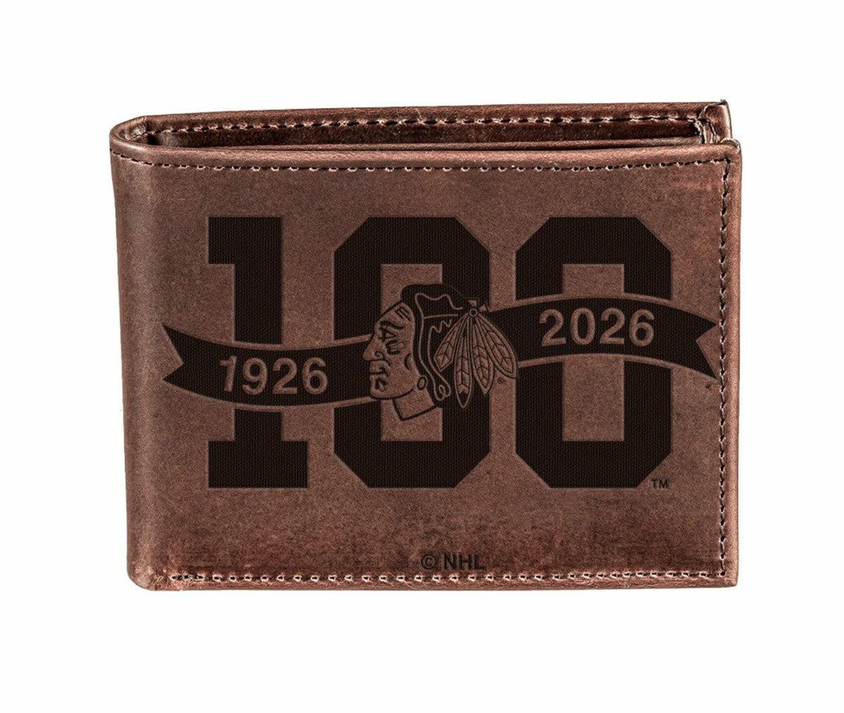 Chicago Blackhawks, 100 Anniversary Wallet, Bi-fold, Brown - NHL Home