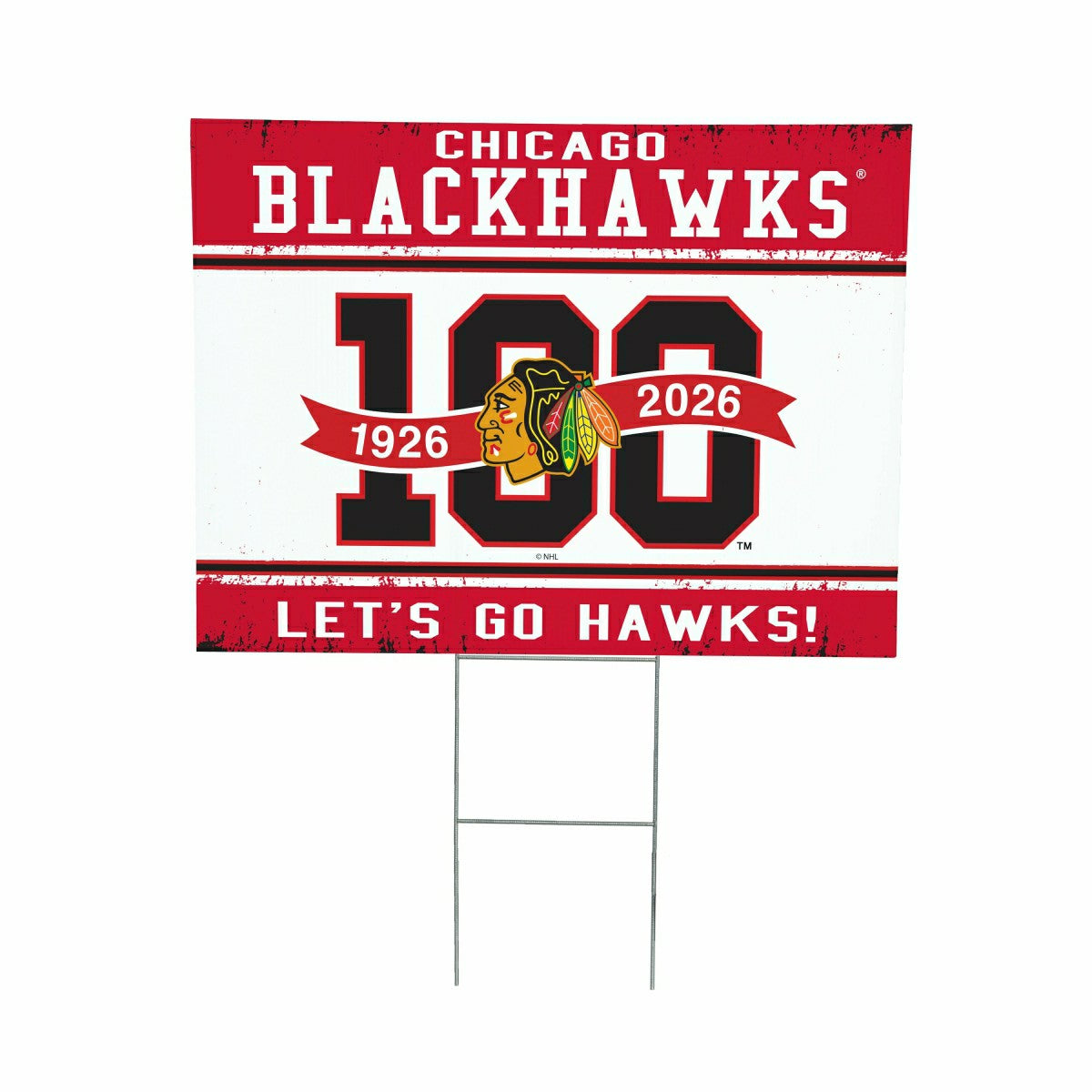 Chicago Blackhawks, 100 Anniversary Cororplast Yard Sign - NHL Home