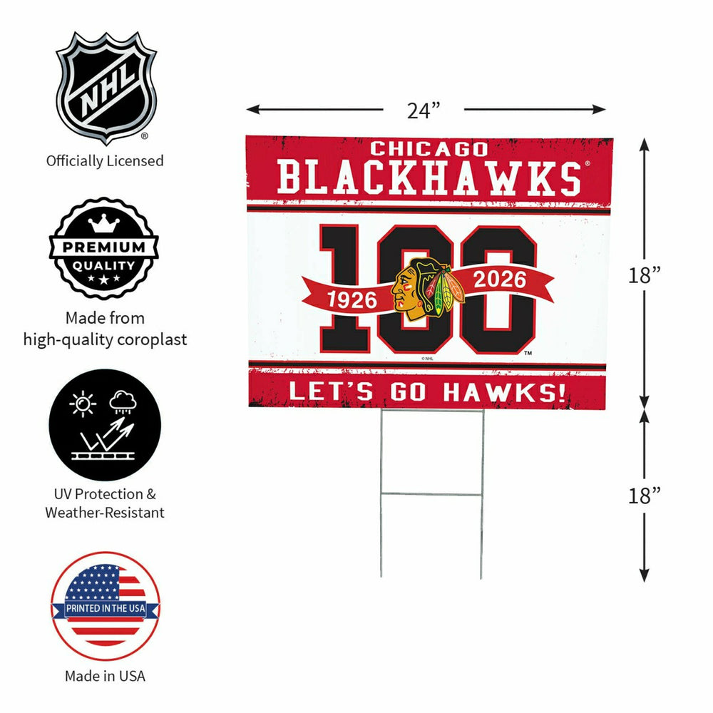 Chicago Blackhawks, 100 Anniversary Cororplast Yard Sign - NHL Home