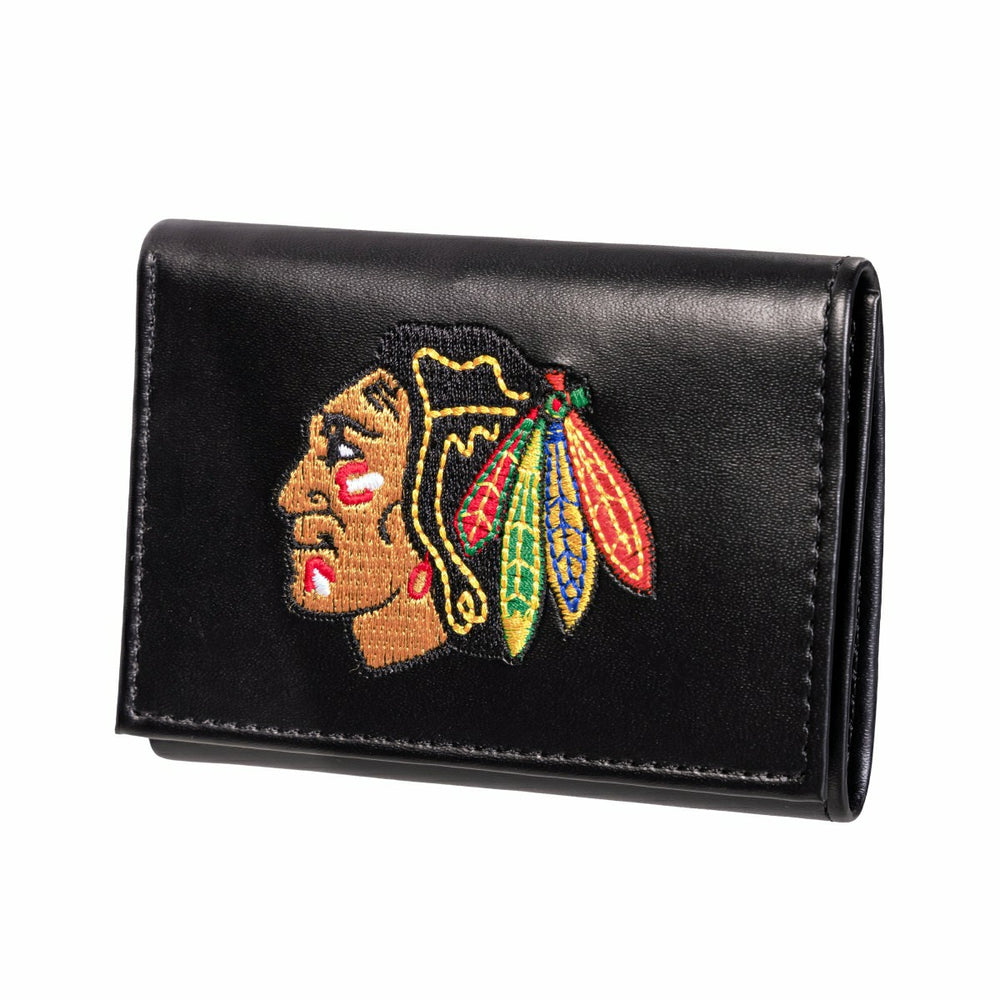 Chicago Blackhawks Black Tri-Fold Embroidered Wallet w/ RFID Blocking - NHL Home