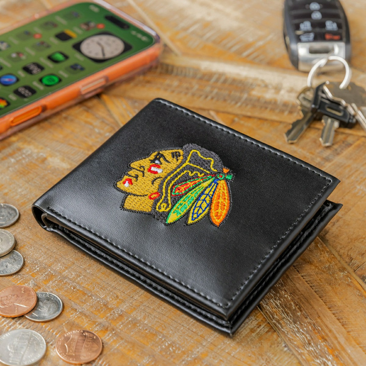 Chicago Blackhawks Black Bi-Fold Embroidered Wallet w/ RFID Blocking - NHL Home