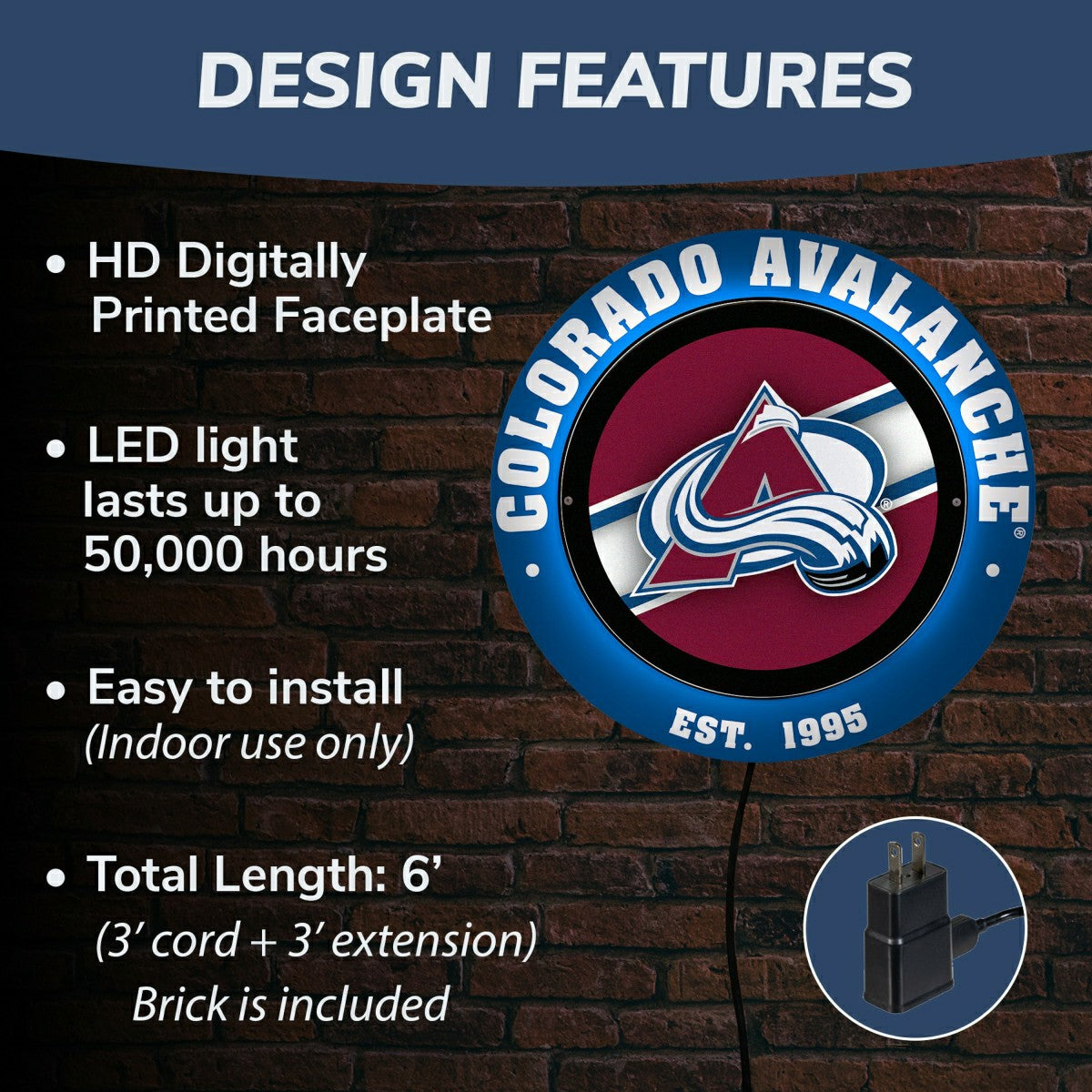 Colorado Avalanche, Metal Lite, Round - NHL