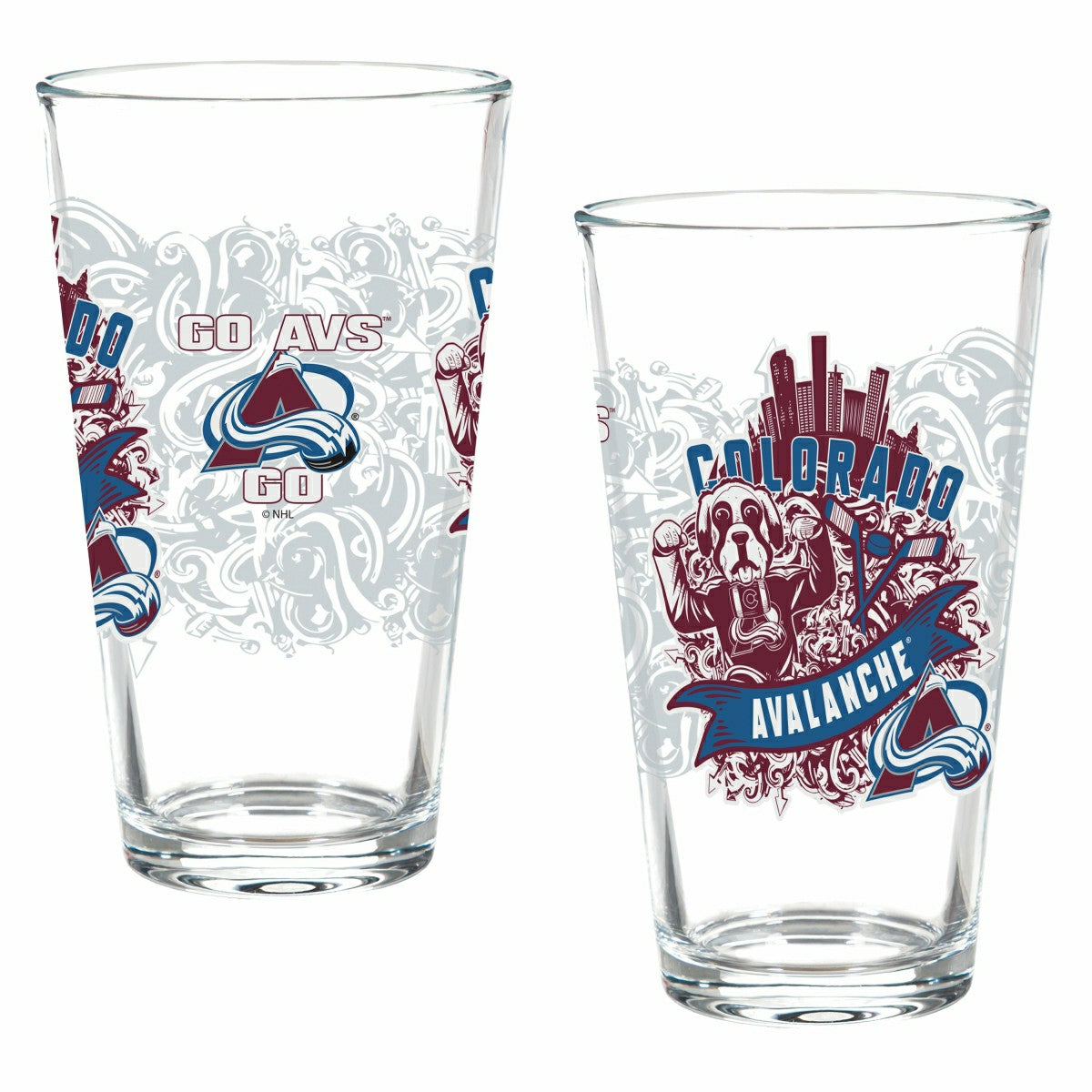 Colorado Avalanche 16oz Glass pint, Set of 2 - NHL Home
