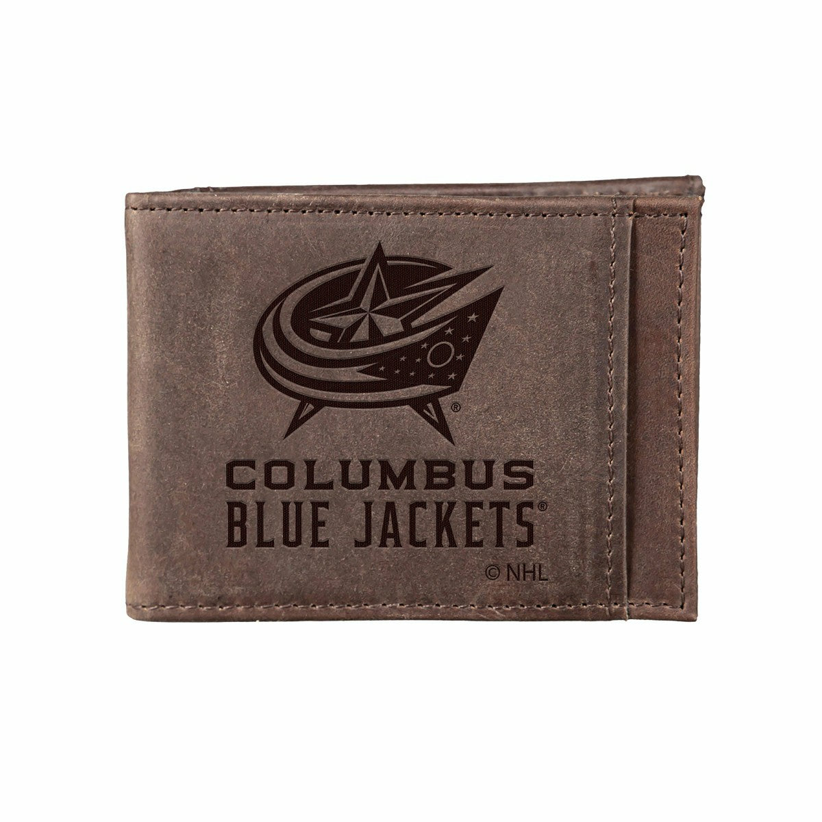 Front Pocket Wallet w/ RFID Blocking, Columbus Blue Jackets, Brown - NHL Home