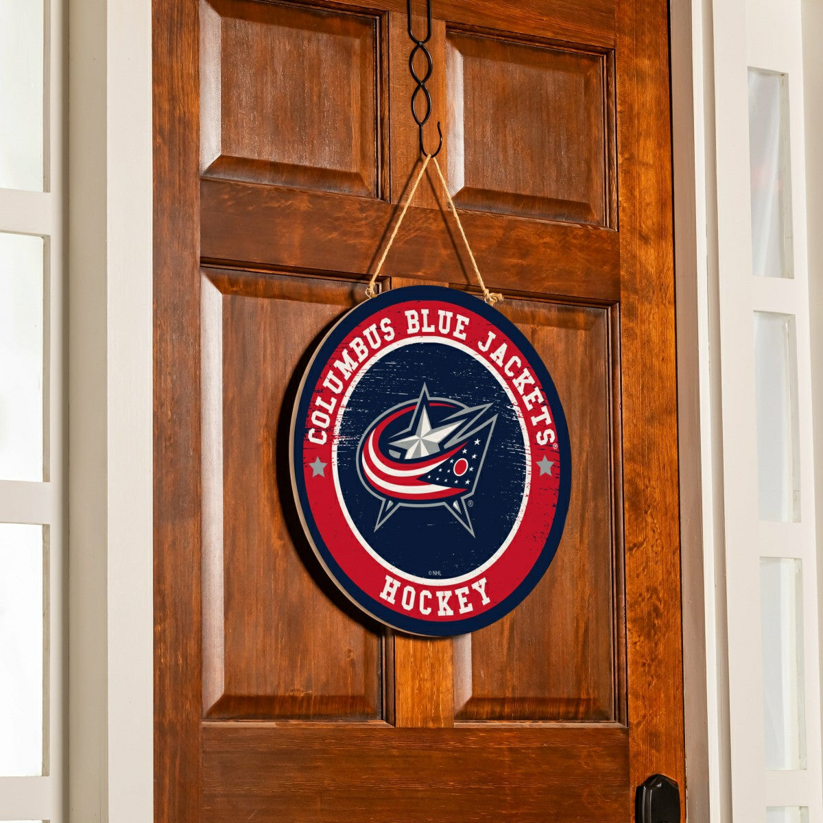 Columbus Blue Jackets Round Door Décor with Hanging Rope, 18x18 - NHL Home