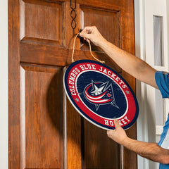 Columbus Blue Jackets Round Door Décor with Hanging Rope, 18x18 - NHL Home