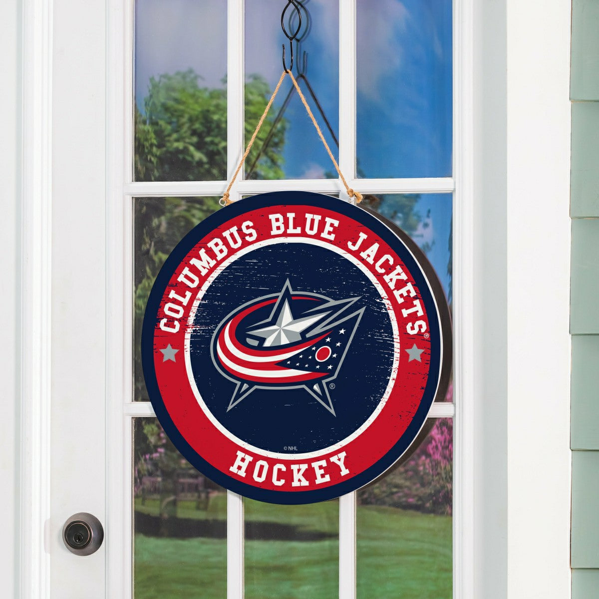 Columbus Blue Jackets Round Door Décor with Hanging Rope, 18x18 - NHL Home