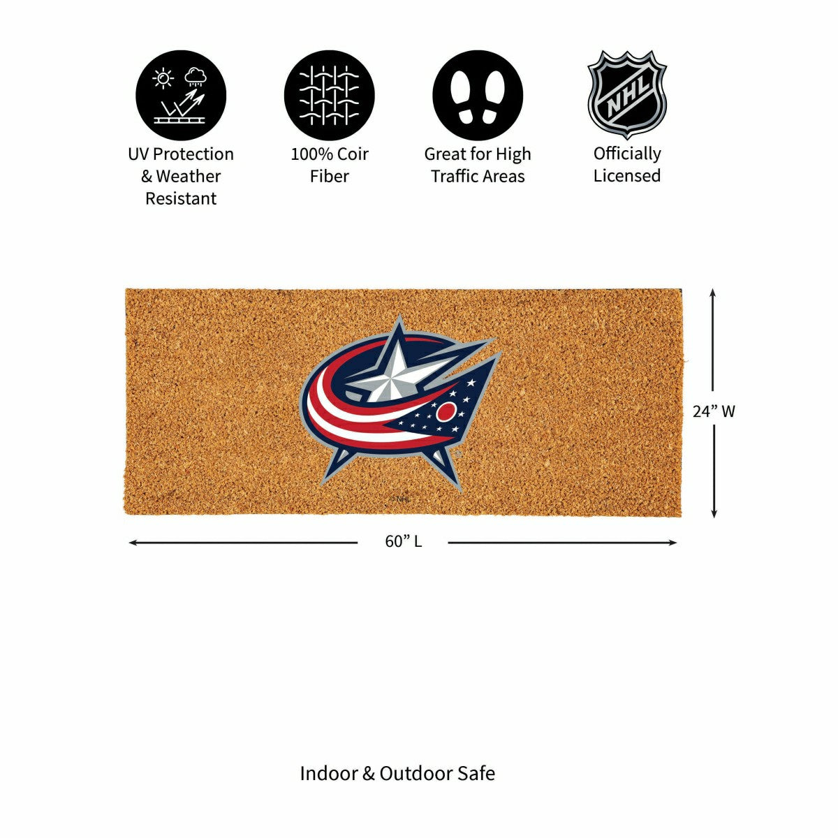 Columbus Blue Jackets Extra Large Full Color Coir Mat, 60"x24" - NHL