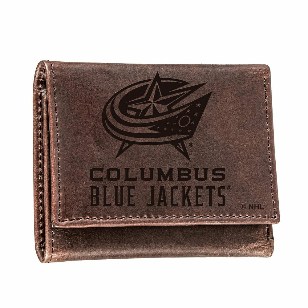 Columbus Blue Jackets, Tri-Fold Wallet, Brown, CH, 100% Genuine Leathe - NHL Home
