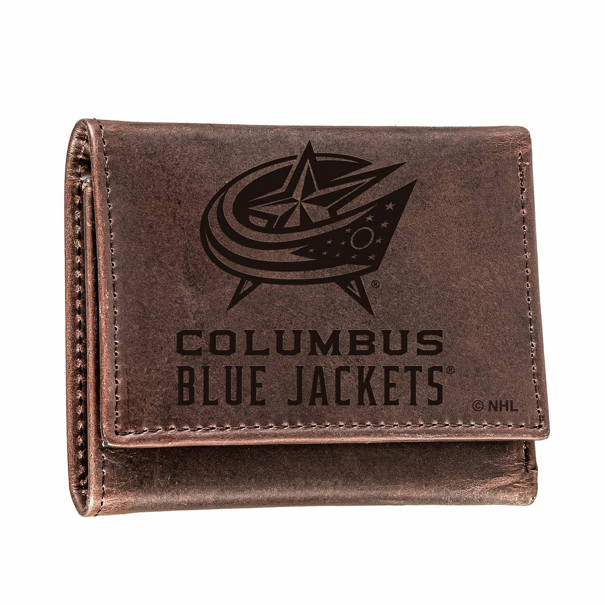 Columbus Blue Jackets, Tri-Fold Wallet, Brown, CH, 100% Genuine Leathe - NHL Home