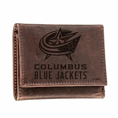 Columbus Blue Jackets, Tri-Fold Wallet, Brown, CH, 100% Genuine Leathe - NHL Home