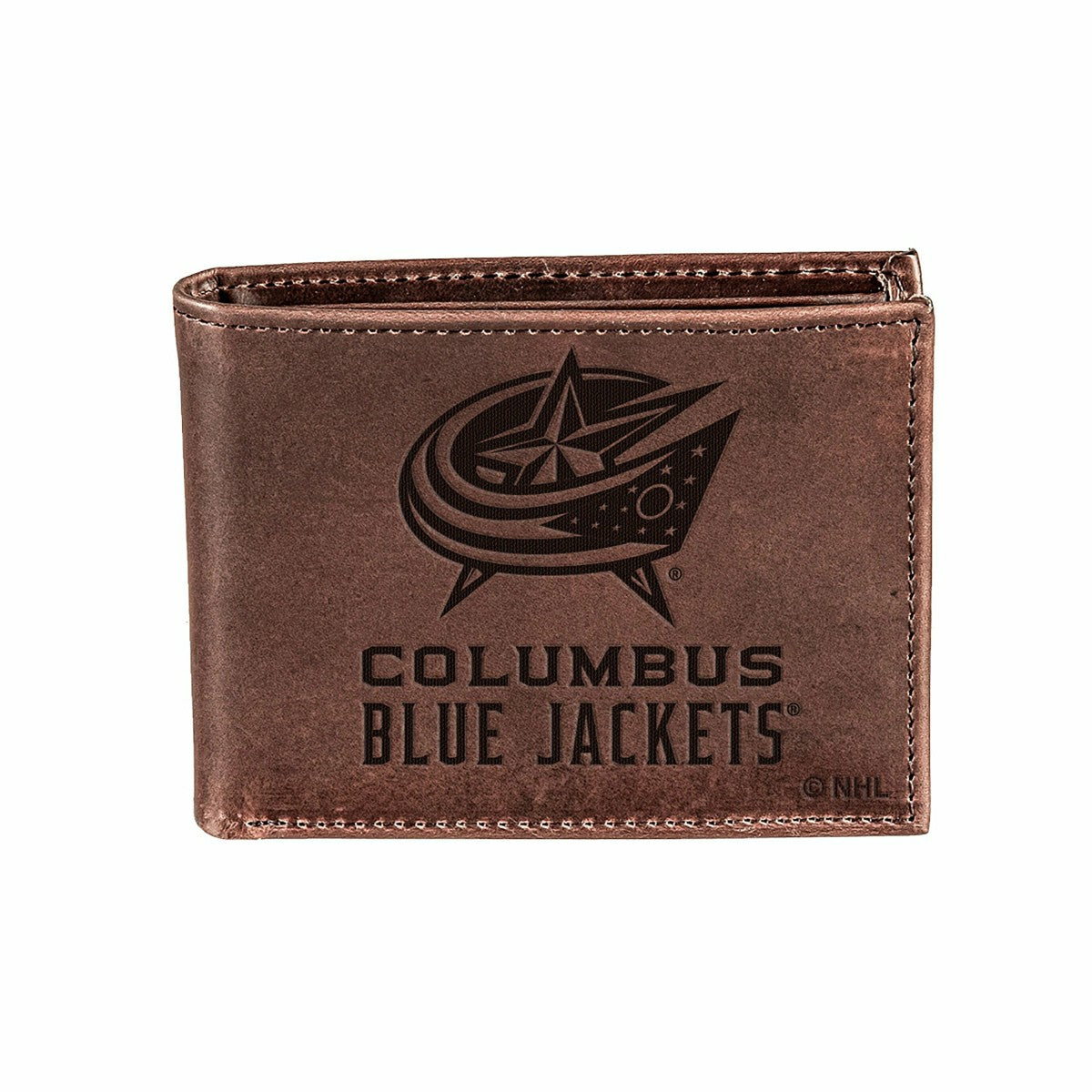 Columbus Blue Jackets, Bi-Fold Wallet, Brown, CH, 100% Genuine Leather - NHL Home