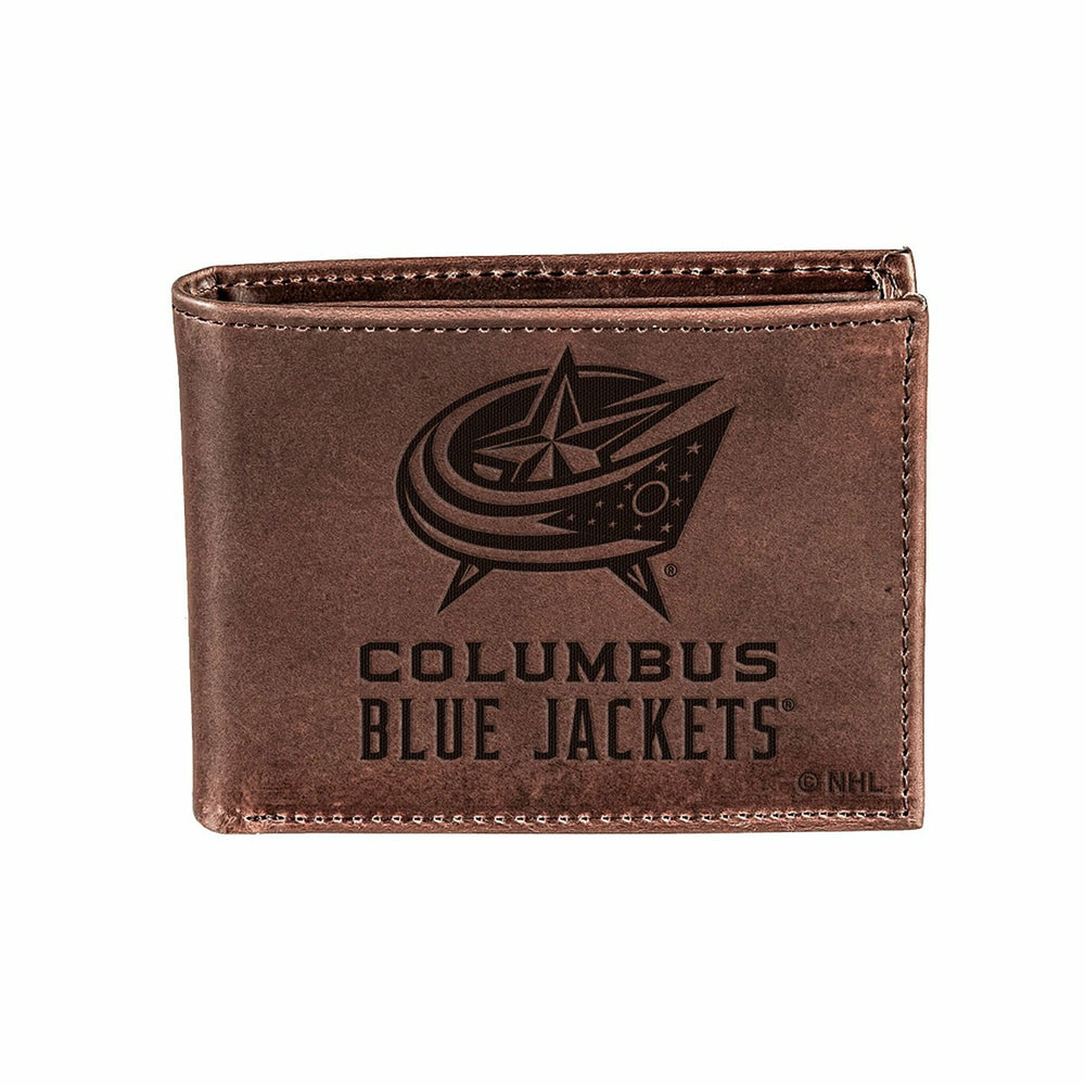 Columbus Blue Jackets, Bi-Fold Wallet, Brown, CH, 100% Genuine Leather - NHL Home