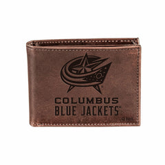 Columbus Blue Jackets, Bi-Fold Wallet, Brown, CH, 100% Genuine Leather - NHL Home