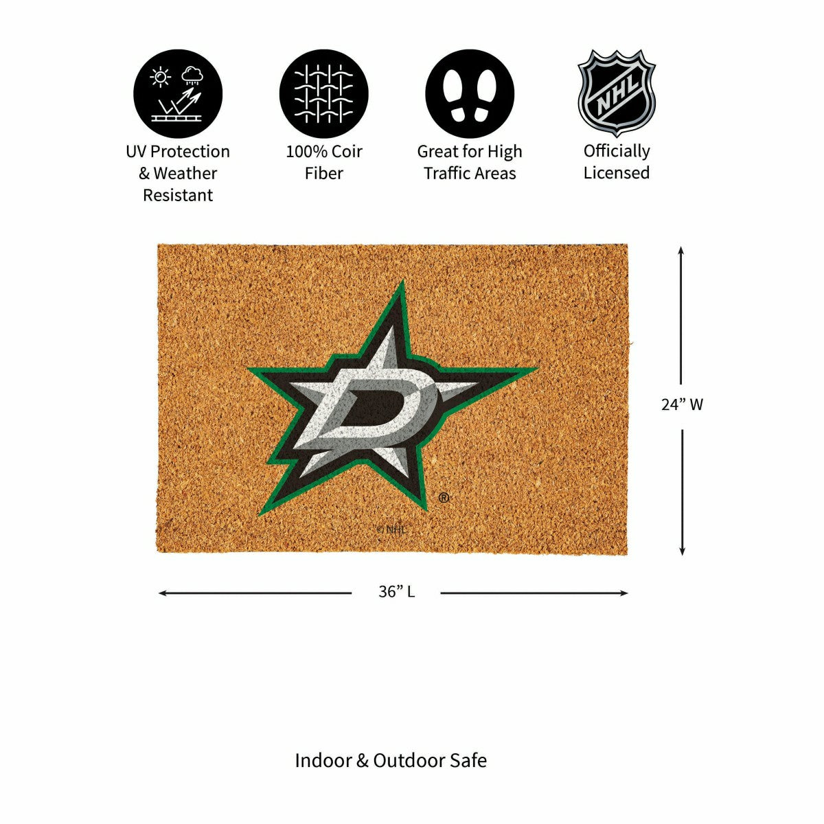 Dallas Stars Large Full Color Coir Mat, 36"x24" - NHL