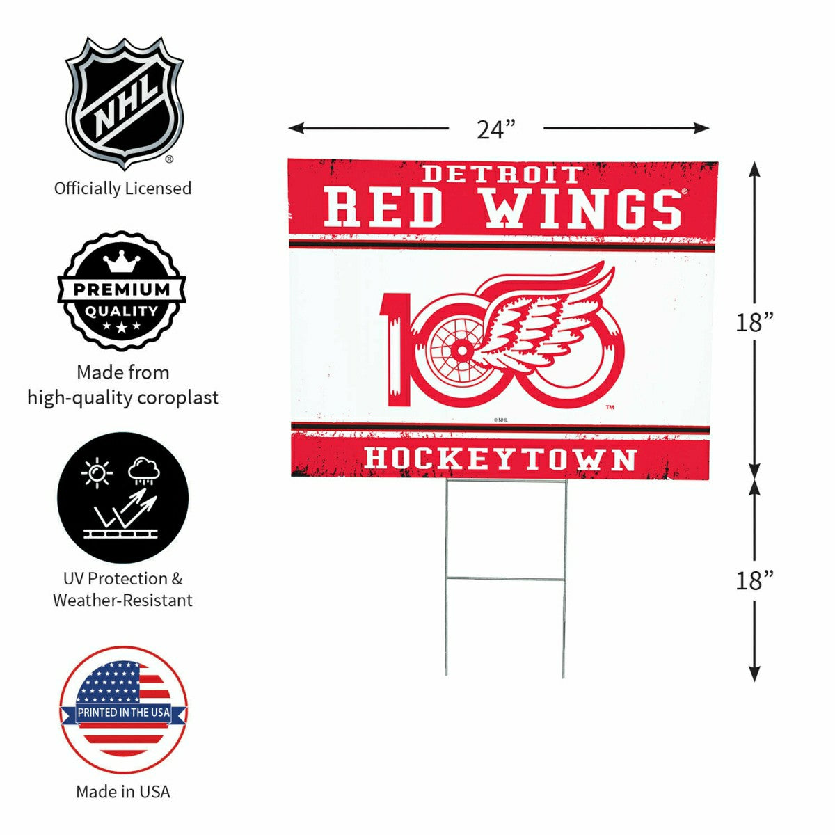 Detroit Red Wings, 100 Anniversary Cororplast Yard Sign - NHL Home