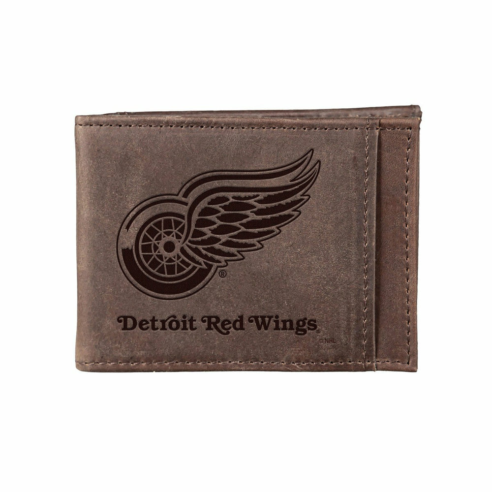 Front Pocket Wallet w/ RFID Blocking, Detroit Red Wings, Brown - NHL Home