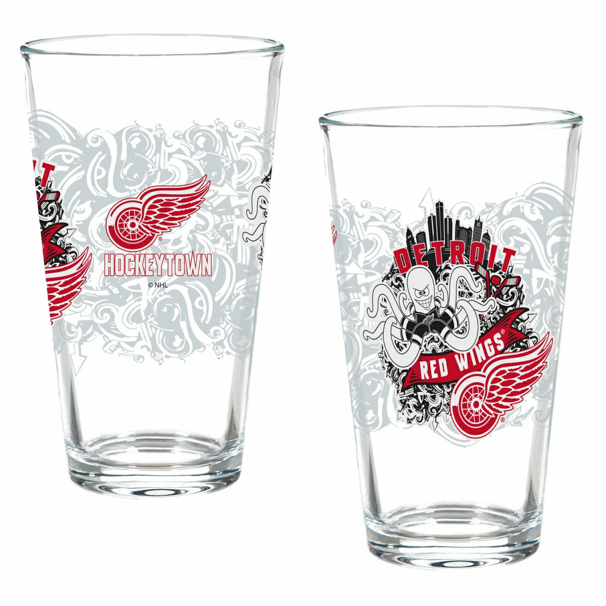 Detroit Red Wings 16oz Glass pint, Set of 2 - NHL Home