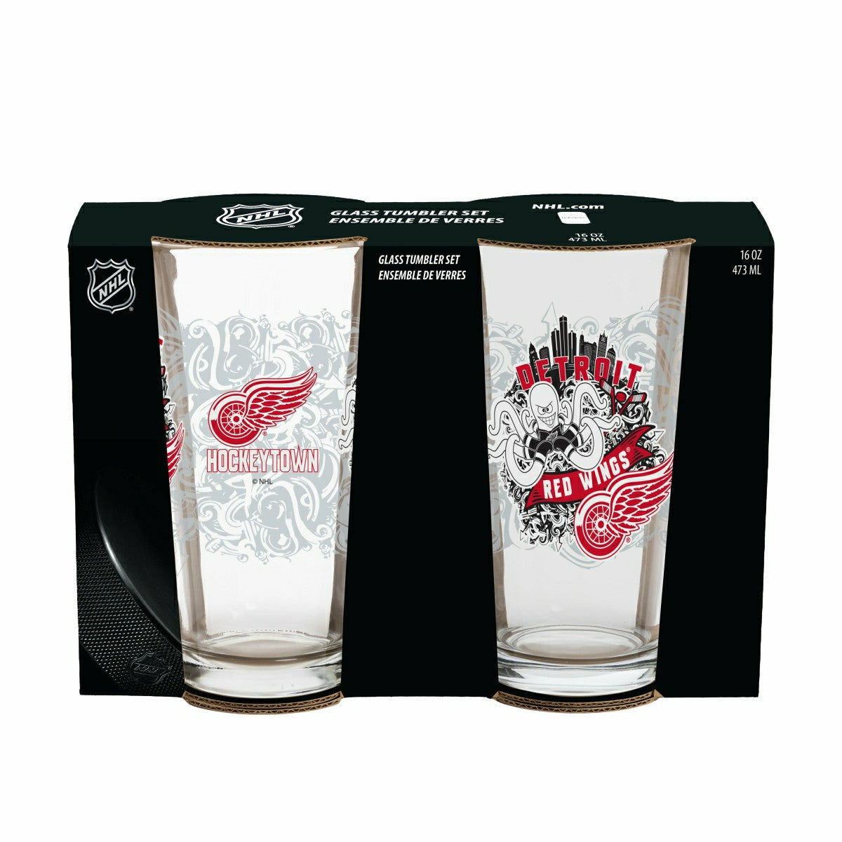 Detroit Red Wings 16oz Glass pint, Set of 2 - NHL Home