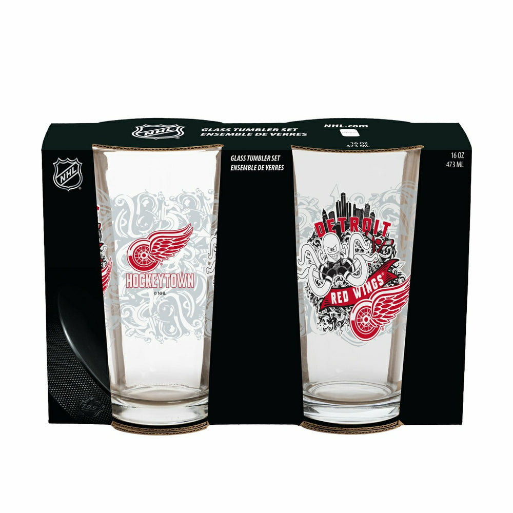 Detroit Red Wings 16oz Glass pint, Set of 2 - NHL Home