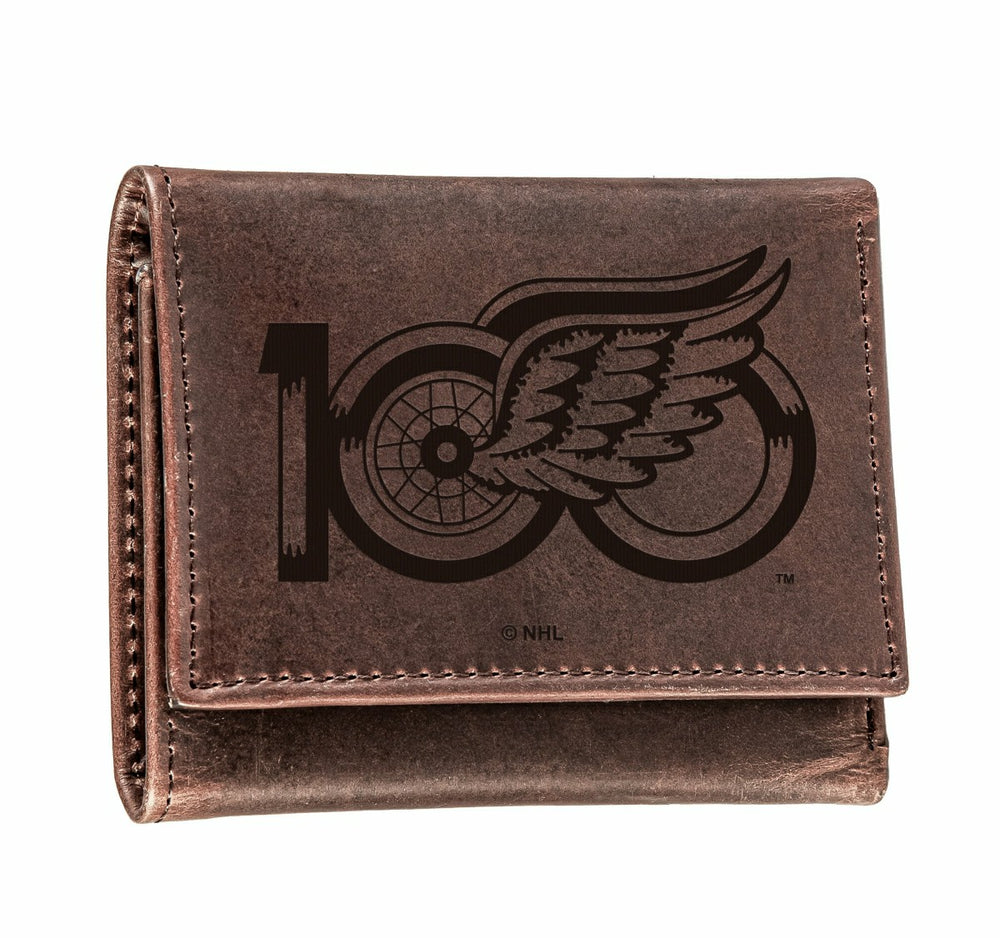 Detroit Red Wings, 100 Anniversary Wallet, Tri-fold, Brown - NHL Home