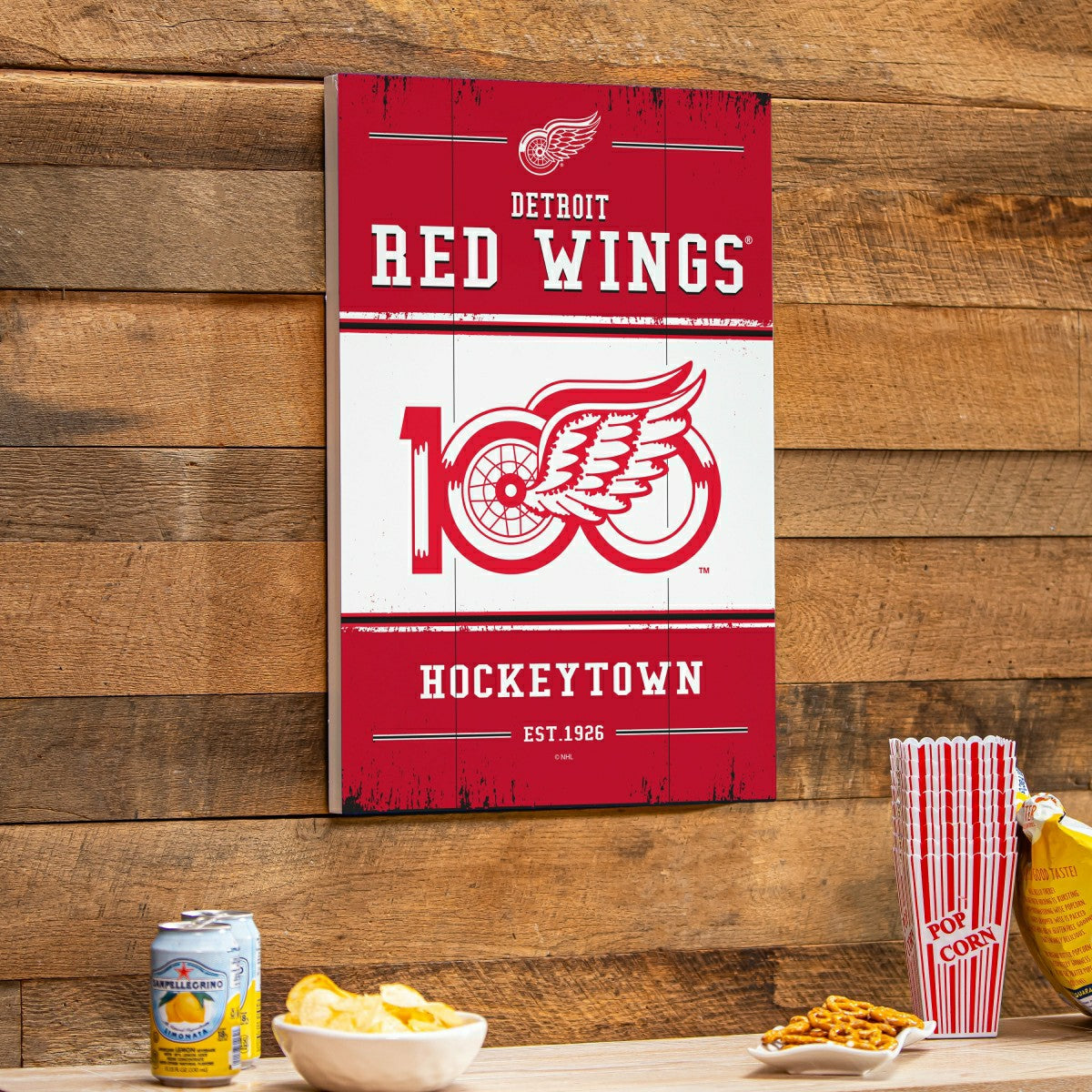 Detroit Red Wings,100 Anniversary Wood Wall Sign, 16x24 - NHL Home