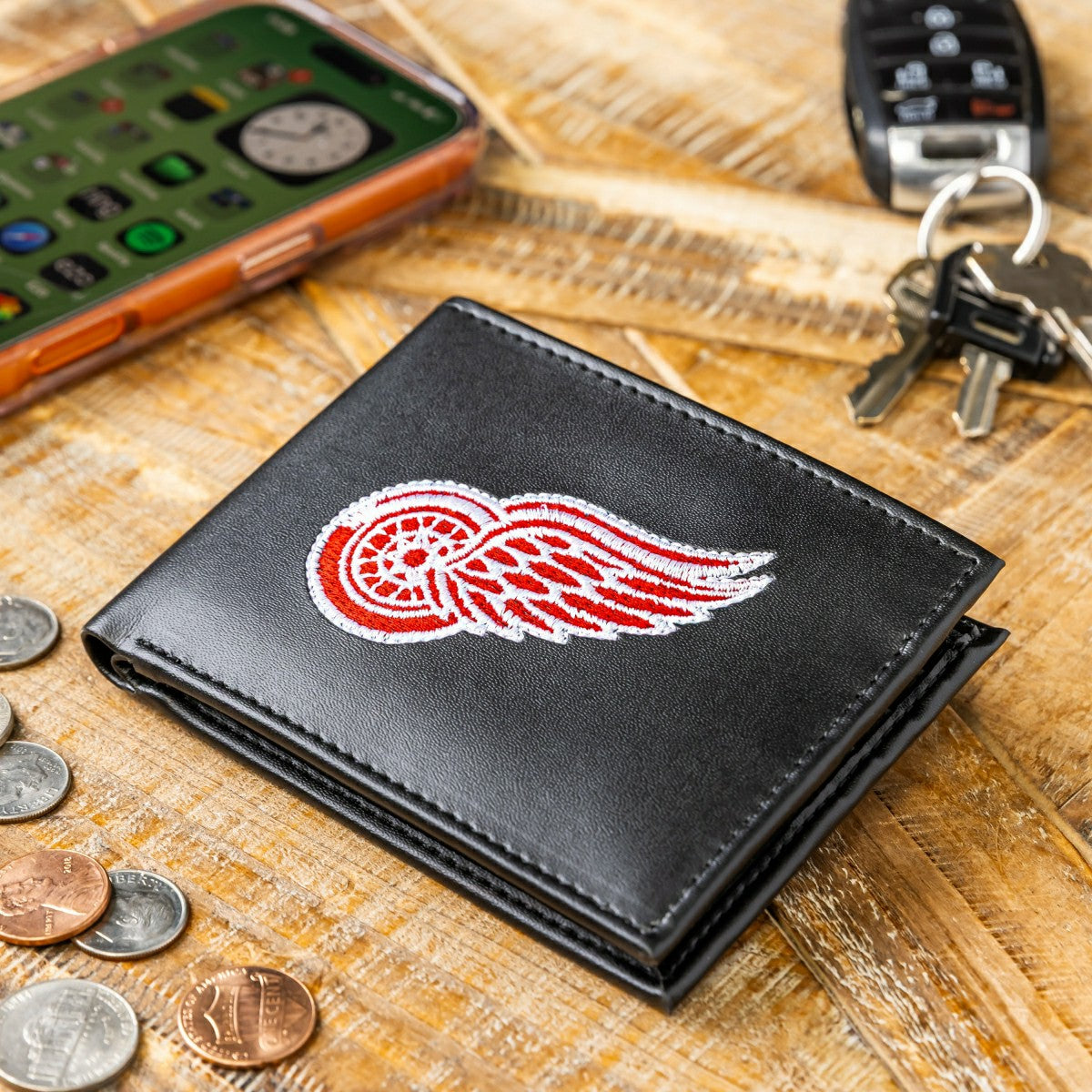Detroit Red Wings Black Bi-Fold Embroidered Wallet w/ RFID Blocking - NHL Home