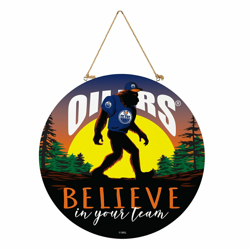 Edmonton Oilers Bigfoot Round Door Décor with Hanging Rope, 18x18 - NHL Home